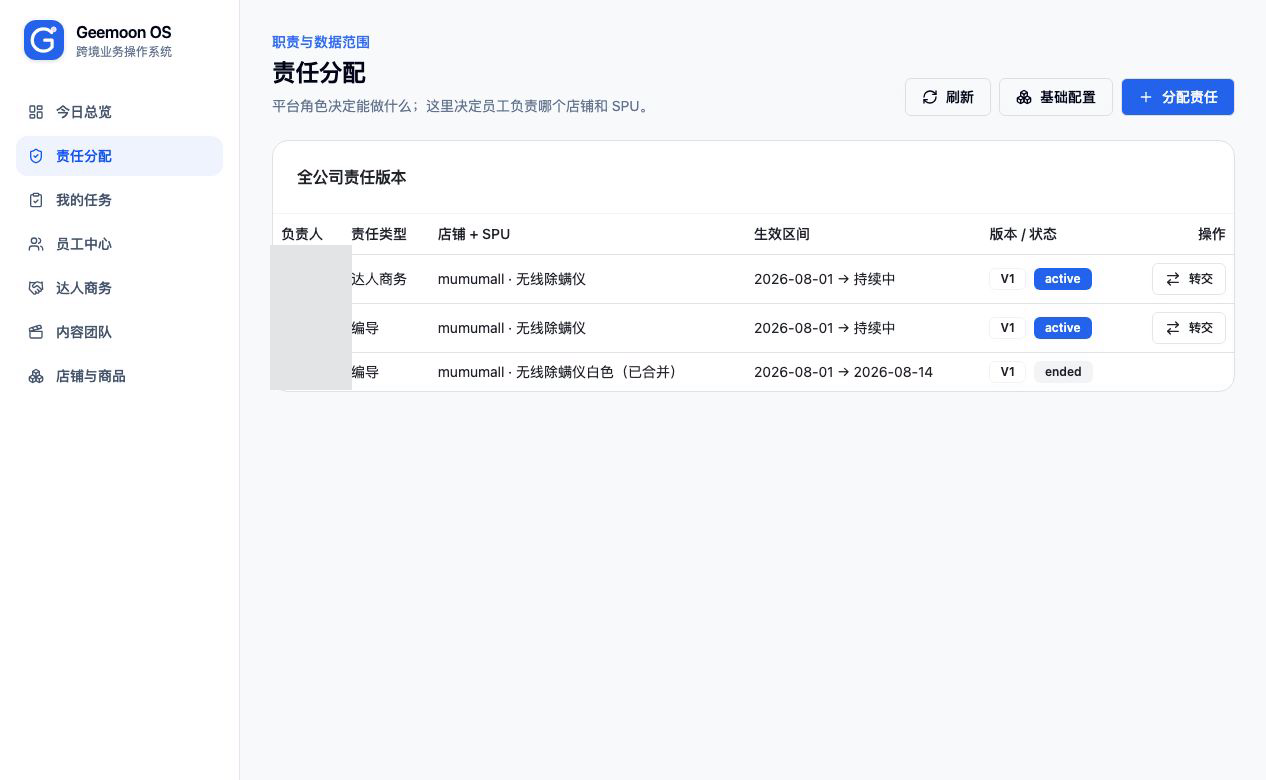 Geemoon OS 责任配置界面